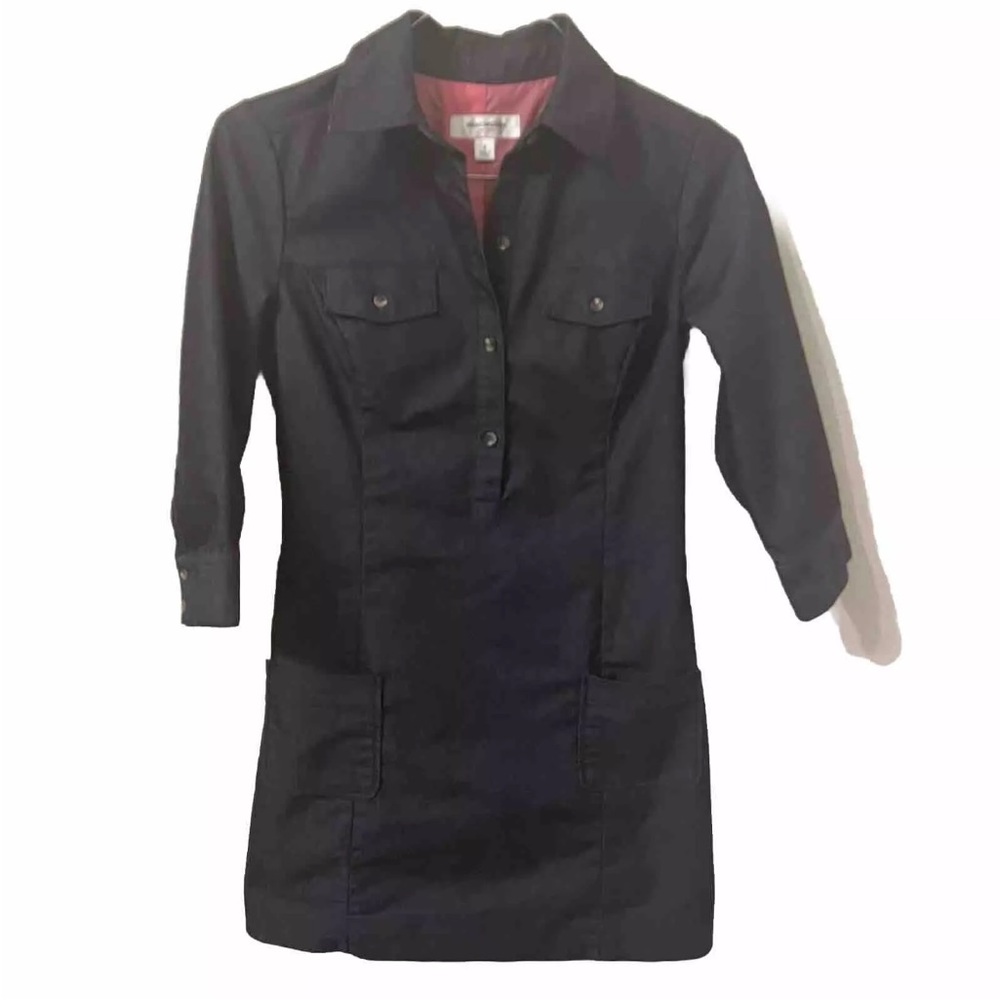 ISAAC MIZRAHI FOR TARGET **SIZE 4** DARK WASH DENIM SHIRT DRESS POCKETS Neutral